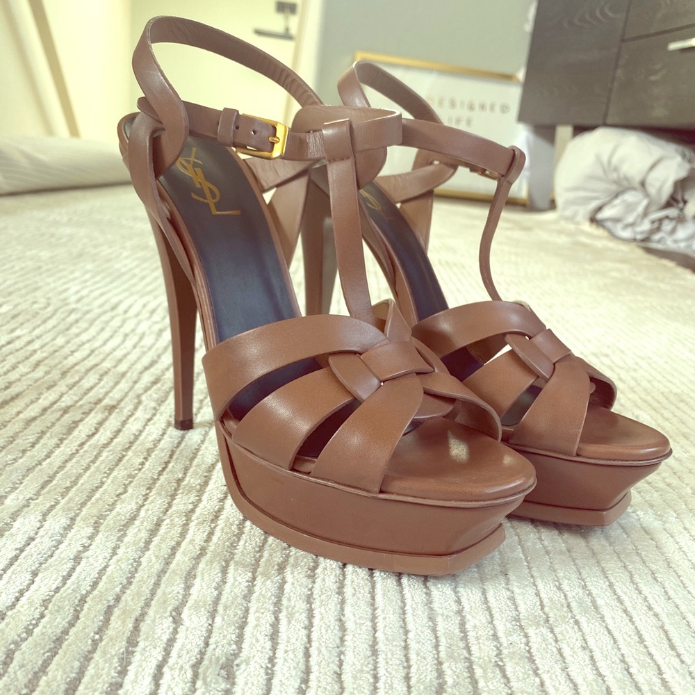 YSL tribute platinum heels